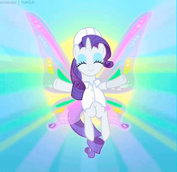 Size: 350x340 | Tagged: safe, derpibooru import, screencap, rarity, pony, unicorn, sonic rainboom (episode), animated, butterfly wings, clothes, cropped, female, gif, glimmer wings, gossamer wings, hard hat, hat, image, mare, sun, wings