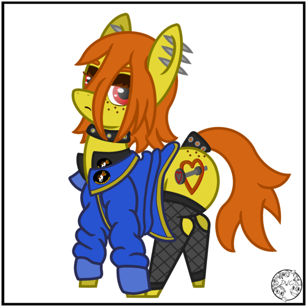 Size: 2000x2000 | Tagged: safe, artist:dice-warwick, derpibooru import, oc, oc:live axle, unofficial characters only, earth pony, pony, fallout equestria, biker vest, clothes, collar, cutie mark, ear piercing, fallout equestria: desperados, fanfic art, female, image, jacket, makeup, mare, piercing, png, simple background, socks, solo, stockings, tail, tail wrap, thigh highs, transparent background