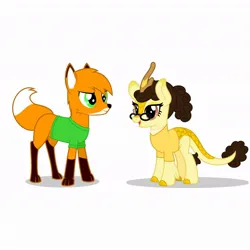 Size: 1024x1024 | Tagged: artist needed, safe, derpibooru import, oc, oc:felix floetry, oc:felix floetry the kitsune fox, oc:jesse barb, oc:lucky genre, unofficial characters only, fox, kirin, glasses, image, jpeg, kirin oc, ship:luckyfelix