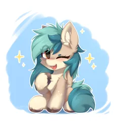 Size: 3476x3751 | Tagged: safe, alternate version, artist:lunylin, derpibooru import, oc, oc:peacher, unofficial characters only, pegasus, pony, beanbrows, blushing, cheek fluff, chest fluff, ear fluff, eye clipping through hair, eyebrows, eyebrows visible through hair, female, folded wings, high res, image, looking at you, mare, one eye closed, open mouth, open smile, pegasus oc, png, raised hoof, sitting, smiling, smiling at you, solo, unshorn fetlocks, wings, wink, winking at you