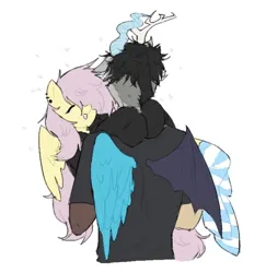 Size: 716x738 | Tagged: safe, artist:rottnpet, derpibooru import, discord, fluttershy, anthro, human, antlers, carrying, clothes, discoshy, ear piercing, earring, female, fluttergoth, horn, image, implied discord, jewelry, jpeg, male, piercing, shipping, simple background, socks, straight, striped socks, white background, wings