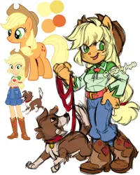Size: 1200x1500 | Tagged: safe, artist:sparkytopia, derpibooru import, part of a set, applejack, winona, dog, human, equestria girls, boots, clothes, colored sketch, cowboy boots, cowboy hat, cute, female, g4, hat, image, jackabetes, png, ponied up, reference used, shoes, sketch