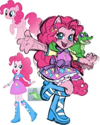 Size: 1200x1500 | Tagged: safe, artist:sparkytopia, derpibooru import, gummy, pinkie pie, human, equestria girls, boots, clothes, colored sketch, cute, g4, image, png, ponied up, reference used, shoes, sketch