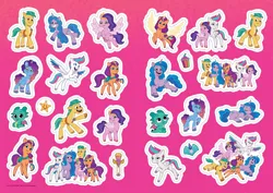 Size: 1820x1286 | Tagged: safe, derpibooru import, official, hitch trailblazer, izzy moonbow, pipp petals, sparky sparkeroni, sunny starscout, zipp storm, alicorn, earth pony, pegasus, unicorn, g5, my little pony: tell your tale, 2d, badge, book, crystal, drink, group, image, jpeg, jumping, leaping, looking at you, merchandise, microphone, misty brightdawn, one eye closed, pointing, princess, raised hoof, running, sitting, sleeping, smiling, smiling at you, spread wings, stars, sticker, vector, wings, wink, winking at you