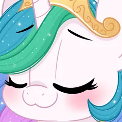 Size: 2048x2048 | Tagged: safe, artist:emberslament, derpibooru import, princess celestia, alicorn, pony, blushing, cute, cutelestia, daaaaaaaaaaaw, eyebrows, eyebrows visible through hair, eyes closed, female, high res, image, jewelry, mare, png, simple background, sparkly mane, tiara, transparent background, uwu