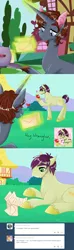 Size: 800x2700 | Tagged: safe, artist:askprosecutie, derpibooru import, oc, oc:prosecutie, oc:wrangler, earth pony, pony, unicorn, apple, female, food, image, magic, male, mare, png, stallion