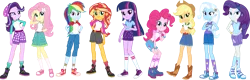 Size: 3852x1238 | Tagged: safe, artist:tylerajohnson352, derpibooru import, applejack, fluttershy, pinkie pie, rainbow dash, rarity, starlight glimmer, sunset shimmer, trixie, twilight sparkle, human, equestria girls, camp everfree outfits, female, g4, image, png, simple background, transparent background
