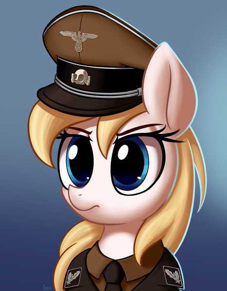 Size: 1900x2440 | Tagged: safe, artist:gsuus, twibooru exclusive, oc, oc:aryanne, unofficial characters only, pony, clothes, female, hat, image, nazi, nazi uniform, png, skull, skull and crossbones, solo, solo female, swastika, uniform