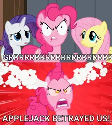 Size: 1280x1438 | Tagged: safe, derpibooru import, fluttershy, pinkie pie, rarity, earth pony, pegasus, unicorn, the last roundup, caption, g4, image, image macro, jpeg, patchy the pirate, quote, spongebob squarepants, text, the sponge who could fly