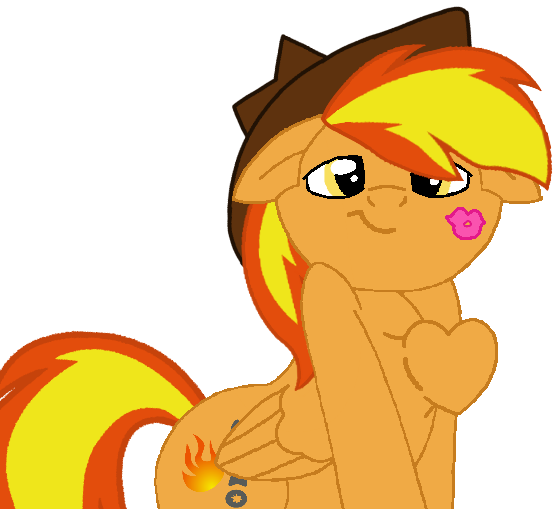 Size: 560x509 | Tagged: safe, artist:noi kincade, derpibooru import, oc, oc:firey ratchet, unofficial characters only, pegasus, fedora, hat, heart, image, kiss mark, lipstick, male, png, simple background, solo, transparent background