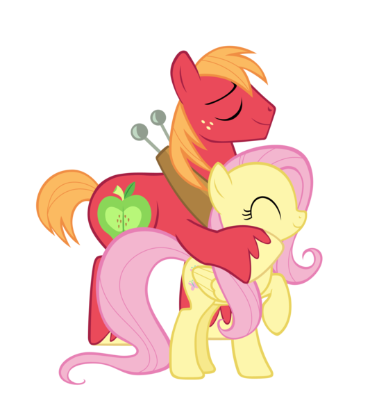 Size: 2000x2250 | Tagged: safe, anonymous artist, derpibooru import, big macintosh, fluttershy, earth pony, pegasus, pony, best gift ever, duo, duo male and female, eyes closed, female, fluttermac, high res, hoof around neck, image, male, mare, png, shipping, simple background, smiling, stallion, straight, transparent background, vector