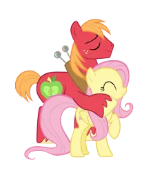 Size: 2000x2250 | Tagged: safe, anonymous artist, derpibooru import, big macintosh, fluttershy, earth pony, pegasus, pony, best gift ever, duo, duo male and female, eyes closed, female, fluttermac, high res, hoof around neck, image, male, mare, png, shipping, simple background, smiling, stallion, straight, transparent background, vector