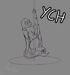 Size: 1800x1937 | Tagged: safe, artist:somber, derpibooru import, gabby, gryphon, animated, commission, female, gif, image, pole dancing, solo, spinning, stripper pole, your character here