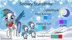 Size: 1920x1080 | Tagged: safe, artist:snowy starshine, derpibooru import, oc, oc:snowy starshine, unofficial characters only, pegasus, pony, 3d, cutie mark, headphones, image, looking at you, new reference sheet, png