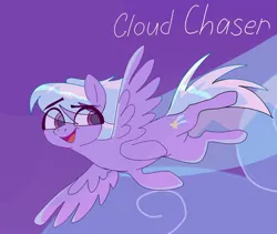 Size: 1080x911 | Tagged: safe, artist:birch_cat, derpibooru import, cloudchaser, pegasus, pony, cloud, female, flying, image, jpeg, mare, open mouth, sky, solo, text