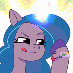 Size: 720x720 | Tagged: safe, derpibooru import, screencap, izzy moonbow, pony, unicorn, g5, my little pony: tell your tale, spoiler:g5, spoiler:my little pony: tell your tale, spoiler:tyts02e01, :p, animated, eyebrows, female, gif, icy prints, image, jump rope, magic, mare, raised eyebrow, smiling, solo, telekinesis, tongue out
