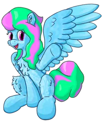 Size: 1800x2160 | Tagged: safe, artist:callichrome, derpibooru import, oc, unofficial characters only, pegasus, pony, derpibooru community collaboration, 2024 community collab, chest fluff, coat markings, dappled, female, fluffy, image, pegasus oc, png, simple background, smiling, solo, transparent background, waving, wings