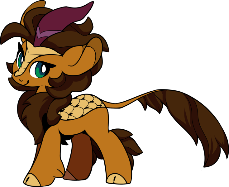 Size: 2233x1823 | Tagged: safe, artist:jennithedragon, derpibooru import, oc, oc:earthen spark, unofficial characters only, kirin, derpibooru community collaboration, 2024 community collab, brown mane, cloven hooves, green eyes, image, kirin oc, leonine tail, looking at you, orange body, orange coat, orange fur, png, scales, simple background, smiling, solo, tail, transparent background