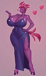 Size: 3000x5000 | Tagged: suggestive, artist:nauth, derpibooru import, tempest shadow, anthro, unguligrade anthro, unicorn, big breasts, breasts, busty tempest shadow, cleavage, clothes, commission, dress, female, huge breasts, image, jpeg, milf, side slit, solo, solo female