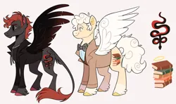 Size: 1280x758 | Tagged: safe, artist:wanderingpegasus, derpibooru import, ponified, angel pony, demon, demon pony, original species, pegasus, pony, angel, anthony j. crowley, aziraphale, clothes, crossover, duo, good omens, image, jpeg, leonine tail, male, simple background, stallion, tail