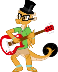 Size: 682x849 | Tagged: safe, artist:tarkan809, derpibooru import, part of a set, oc, oc:myoozik the dragon, dragon, derpibooru community collaboration, 2024 community collab, derpibooru exclusive, electric guitar, guitar, image, male, musical instrument, png, show accurate, solo, turntable