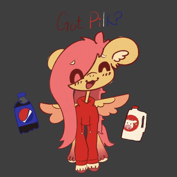 Size: 2448x2448 | Tagged: safe, artist:soxoncats, derpibooru import, oc, oc:ponysona, unofficial characters only, pegasus, pony, clothes, drink, got milk, hoodie, image, male, milk, pegasus oc, pepsi, pilk, png, pony oc, ponysona, red hoodie, soda, solo, solo male, wings