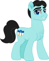 Size: 1442x1800 | Tagged: safe, artist:cloudy glow, derpibooru import, earth pony, pony, arthur kenzie, escutcheon, handsome, image, male, png, simple background, smiling, solo, stallion, transparent background