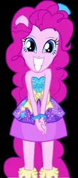 Size: 594x1346 | Tagged: safe, artist:petrmhd, derpibooru import, pinkie pie, human, equestria girls, clothes, dress, g4, image, jpeg, ponied up, pony ears, smiling, solo