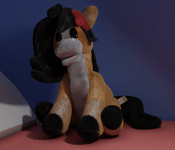 Size: 1239x1062 | Tagged: safe, artist:euspuche, derpibooru import, oc, oc:liliya krasnyy, unofficial characters only, earth pony, original species, plush pony, pony, 3d, 3d model, animated, bedroom, blender, female, flower, flower in hair, gif, image, open mouth, plushie, solo