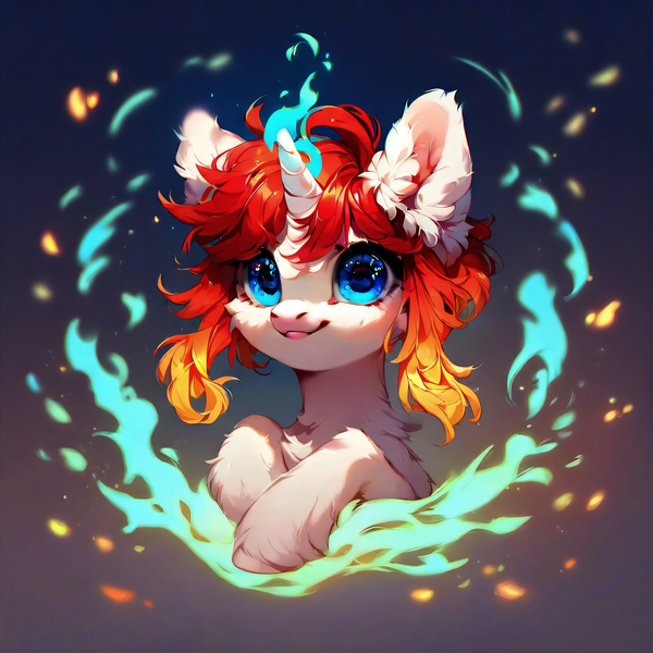 Size: 4096x4096 | Tagged: safe, ai content, derpibooru import, machine learning generated, prompter:aeroliger, stable diffusion, oc, oc:feisty fire, unofficial characters only, pony, unicorn, blushing, cute, ear fluff, female, fire, generator:purplesmart.ai, glow, glowing horn, horn, image, looking at you, mane of fire, mare, png, ring of fire, solo