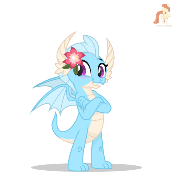 Size: 2000x2000 | Tagged: safe, artist:r4hucksake, derpibooru import, oc, oc:avalanche, unofficial characters only, dragon, female, flower, flower in hair, image, png, simple background, solo, transparent background