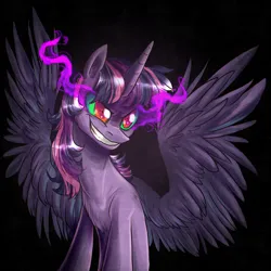 Size: 2000x2000 | Tagged: safe, artist:not-ordinary-pony, derpibooru import, twilight sparkle, alicorn, pony, corrupted twilight sparkle, derpibooru exclusive, female, g4, image, mare, png, smiling, solo, spread wings, wings