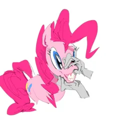 Size: 500x479 | Tagged: safe, artist:johhnytostado, derpibooru import, pinkie pie, pony, disembodied hand, hand, image, png, simple background, solo, uncanny valley, white background