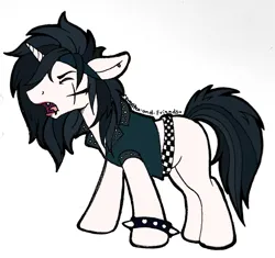 Size: 2066x1944 | Tagged: safe, artist:sweetpea-and-friends, derpibooru import, pony, unicorn, andy biersack, andy black, andy sixx, band member, bandana, belt, bracelet, clothes, emo, face paint, fanart, image, jacket, leather, leather jacket, makeup, male, musician, piercing, png, singer, spiked wristband, stallion, vocalist, wrist cuffs, wristband