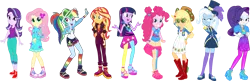 Size: 3957x1285 | Tagged: safe, artist:tylerajohnson352, derpibooru import, applejack, fluttershy, pinkie pie, rainbow dash, rarity, starlight glimmer, sunset shimmer, trixie, twilight sparkle, equestria girls, clothes, g4, image, png, shoes, simple background, transparent background
