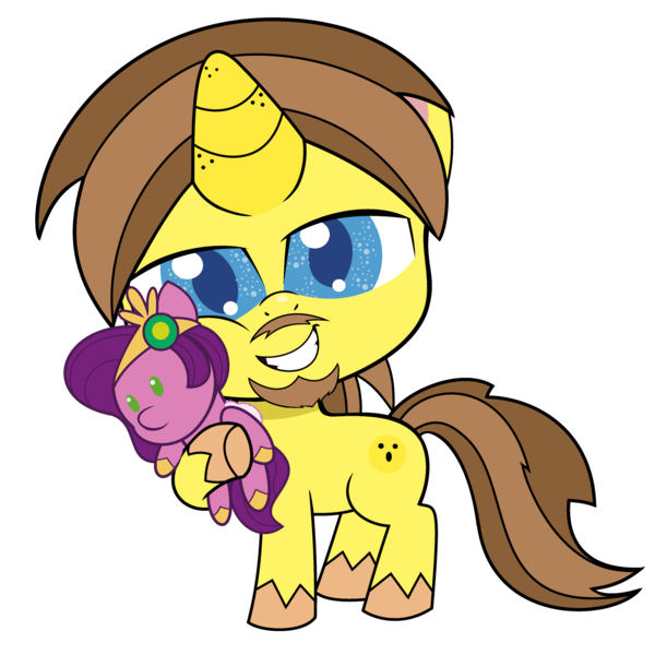 Size: 1920x1920 | Tagged: safe, artist:grapefruit-face, derpibooru import, pipp petals, oc, oc:grapefruit face, unofficial characters only, pony, unicorn, derpibooru community collaboration, g5, my little pony: pony life, 2024 community collab, cheek squish, holding, hug, image, looking at you, plushie, png, solo, squishy cheeks