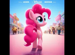 Size: 1402x1024 | Tagged: safe, ai content, derpibooru import, machine learning generated, pinkie pie, earth pony, human, pony, balloonbutt, butt, disney, female, image, jpeg, poster, prompter:pinkiepiepics, rear view, solo