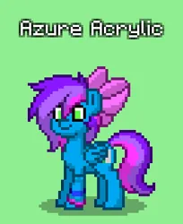 Size: 264x324 | Tagged: safe, artist:josephlu2021, derpibooru import, oc, oc:azure acrylic, unofficial characters only, pegasus, pony, pony town, bow, green background, hair bow, image, pegasus oc, png, simple background, solo, wings
