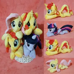 Size: 1024x1024 | Tagged: safe, artist:dawning love, derpibooru import, fluttershy, sunset shimmer, twilight sparkle, twilight sparkle (alicorn), alicorn, pony, image, irl, jpeg, photo, plushie