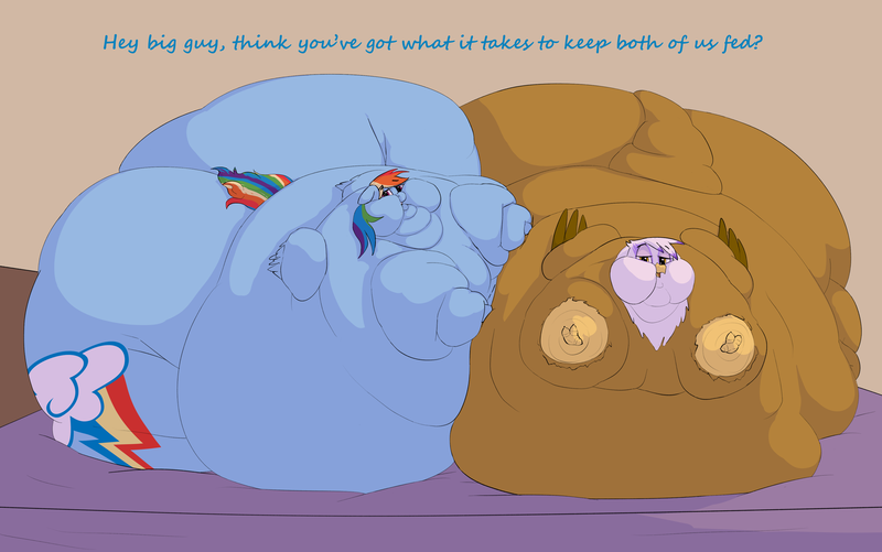 Size: 3996x2500 | Tagged: questionable, artist:lupin quill, derpibooru import, gilda, rainbow dash, alicorn, gryphon, human, pony, series:gildough rising (weight gain), areola, beak, bed, bedbound, bedroom eyes, belly, belly bed, belly button, belly grab, big belly, bingo wings, blob, butt, chubby cheeks, clothes, double chin, erect nipples, fat, fat fetish, fat tail, fat wings, feedee, female, fetish, flabby chest, g4, gildough, grope, high res, huge belly, huge butt, image, immobile, impossibly large belly, impossibly large butt, impossibly obese, large butt, looking at you, morbidly obese, near immobile, neck roll, obese, open beak, open mouth, open smile, paws, plot, png, rainblob dash, rolls of fat, smiling, tail, thighs, torn clothes, weight gain sequence, wings