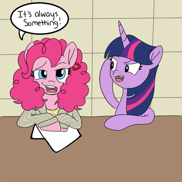 Size: 800x800 | Tagged: safe, artist:bunnyweinberger, derpibooru import, pinkie pie, twilight sparkle, earth pony, pony, unicorn, comedy, duo, duo female, female, g4, image, jpeg, roseannadanna, saturday night live, sketch, solo, unicorn twilight