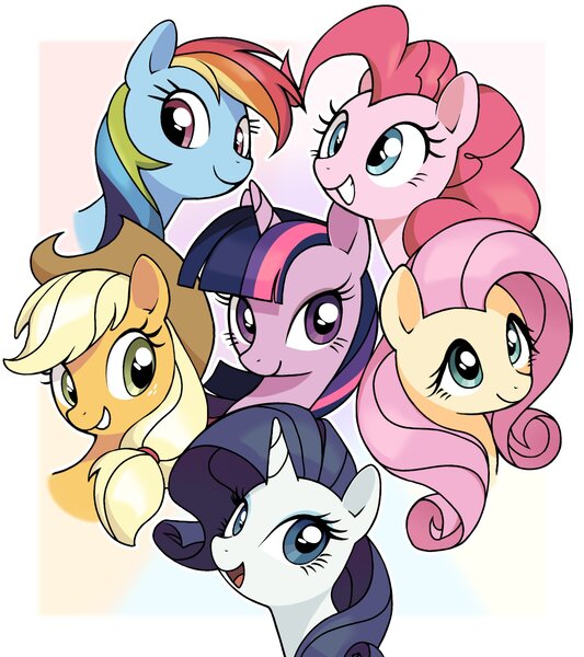 Size: 1934x2176 | Tagged: safe, artist:cheesesauce_45, derpibooru import, applejack, fluttershy, pinkie pie, rainbow dash, rarity, twilight sparkle, earth pony, pegasus, pony, unicorn, border, bust, female, grin, image, jpeg, mane six, mare, open mouth, open smile, simple background, smiling, white background