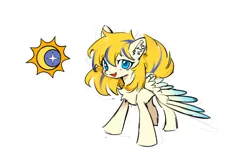 Size: 2132x1376 | Tagged: safe, artist:gale spark, derpibooru import, oc, oc:moosun, unofficial characters only, pegasus, cutie mark, female, image, jpeg, open mouth, open smile, simple background, smiling, spread wings, wings