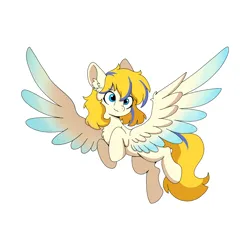 Size: 2160x2160 | Tagged: safe, derpibooru import, oc, oc:moosun, unofficial characters only, pegasus, female, flying, image, png, simple background, spread wings, wings, yellow mane