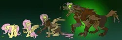 Size: 4200x1391 | Tagged: grimdark, artist:atcpony, derpibooru import, fluttershy, timber wolf, image, plant, png, sequence, transformation