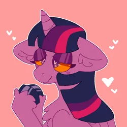 Size: 800x800 | Tagged: safe, artist:peribot, derpibooru import, twilight sparkle, twilight sparkle (alicorn), alicorn, pony, bust, heart, heart eyes, image, png, red background, simple background, smiling, solo, unshorn fetlocks, wingding eyes