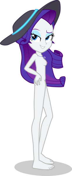 Size: 1673x4059 | Tagged: questionable, anonymous editor, artist:dustinwatsongkx, derpibooru import, edit, rarity, human, equestria girls, equestria girls series, barefoot, breasts, feet, female, g4, geode of shielding, hat, image, magical geodes, nipples, nude edit, nudity, png, simple background, solo, sun hat, transparent background, vector