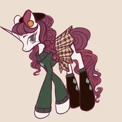 Size: 1240x1240 | Tagged: safe, artist:sainthorse, derpibooru import, pony, unicorn, brown background, clothes, image, png, simple background, skirt, socks, solo, sweater