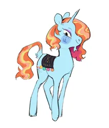 Size: 1066x1250 | Tagged: safe, artist:peachybats, derpibooru import, sassy saddles, pony, unicorn, image, png, saddle, simple background, smiling, smirk, solo, tack, unicorn beard, white background