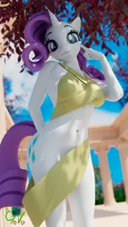 Size: 2160x3840 | Tagged: suggestive, artist:greenvazzy, derpibooru import, rarity, anthro, unicorn, 3d, 4k, blender, blender cycles, female, greece, high res, image, looking at you, png, solo, solo female, summer